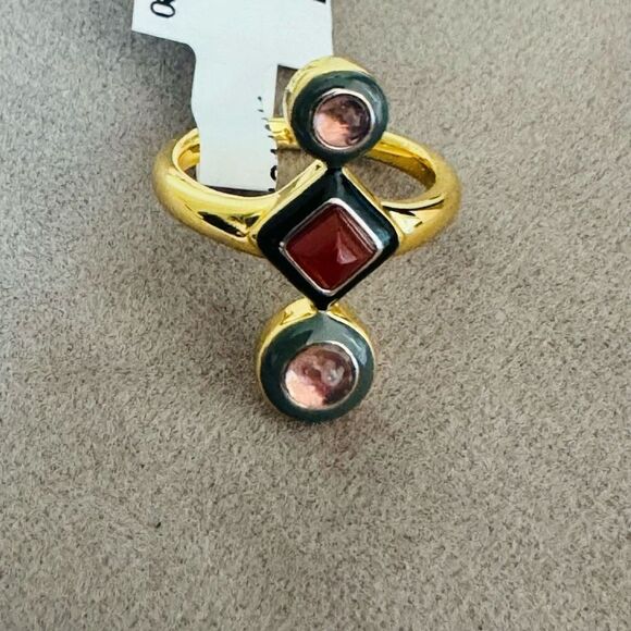 Alexis Bittar Vitreum 14K Goldplated Carnelian Amethyst Linear Ring, Size 8 NWT - Picture 13 of 14